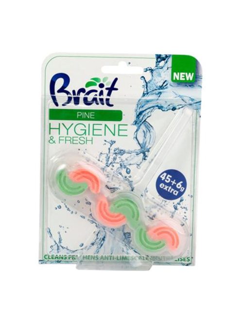 WC tisztító blokk, 2 fázisú, 3x45 g, "Brait Hygiene and fresh", fenyő