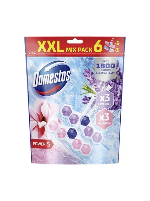 DOMESTOS WC frissítő blokk, 6 db-os, DOMESTOS "Power 5", magnólia és levendula