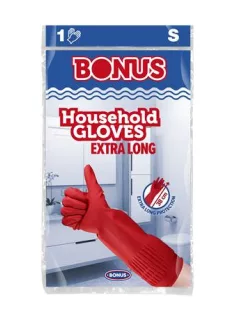   BONUS Gumikesztyű, háztartási, latex, extra hosszú, 38 cm, S méret, BONUS, piros