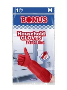 BONUS Gumikesztyű, háztartási, latex, extra hosszú, 38 cm, M méret, BONUS, piros