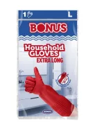 BONUS Gumikesztyű, háztartási, latex, extra hosszú, 38 cm, L méret, BONUS, piros