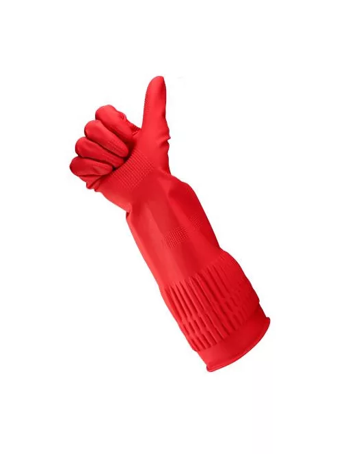 BONUS Gumikesztyű, háztartási, latex, extra hosszú, 38 cm, L méret, BONUS, piros
