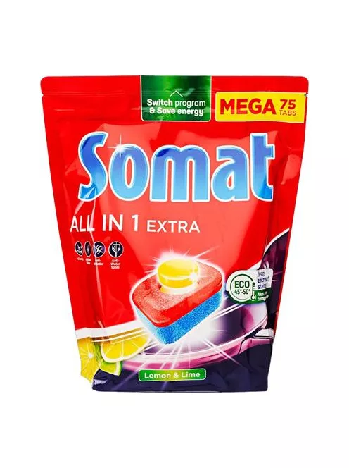SOMAT Mosogatógéptabletta, 75 db, SOMAT "All in 1 Extra", Lemon&Lime