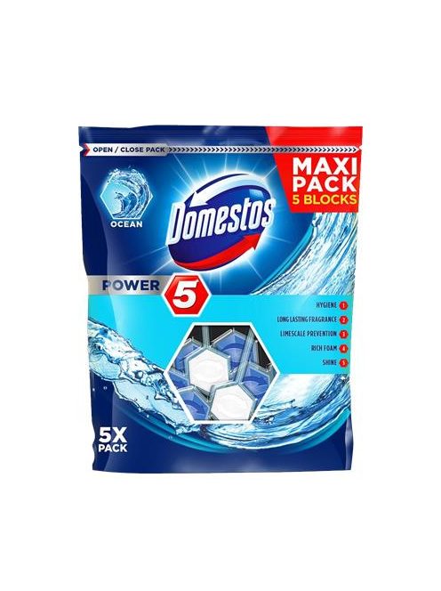 DOMESTOS WC frissítő blokk, 5 db-os, DOMESTOS "Power 5", óceán