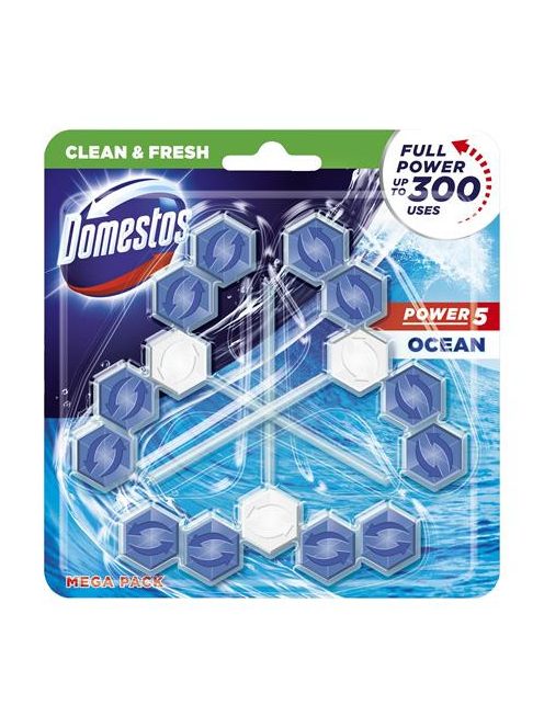 DOMESTOS WC frissítő blokk, 3 db-os, DOMESTOS "Power 5", óceán