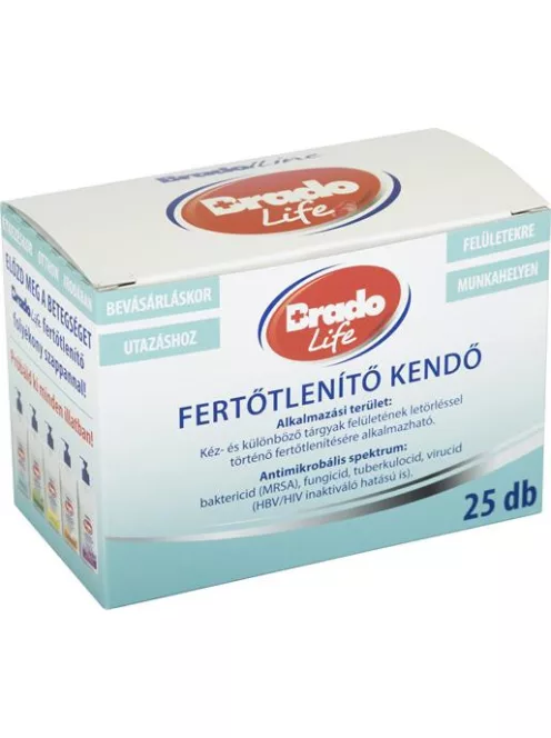 BRADO Fertőtlenítő kendő, 25 db, BRADOLIFE