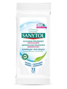   SANYTOL Fertőtlenítő törlőkendő, 36 db maxi/72 db standard, SANYTOL, antiallergén