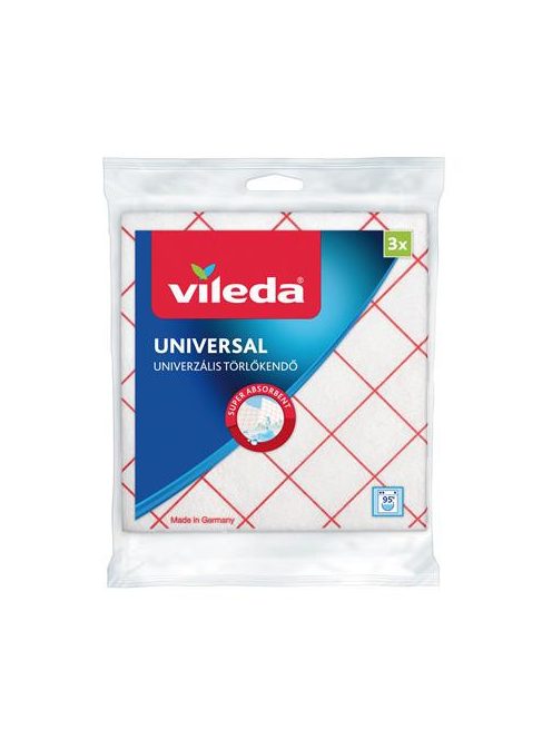 VILEDA Törlőkendő, 34x36 cm, 3 db, VILEDA "Universal", fehér-piros