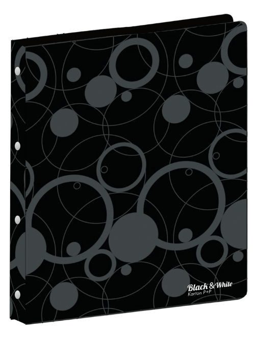 Műanyag gyűrűskönyv A/4, 4 gyűrűs, black&white, fekete
