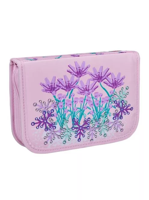 LEGO Tolltartó, klapnis, cipzáras, töltött, LEGO "Flowers", rózsaszín-mintás