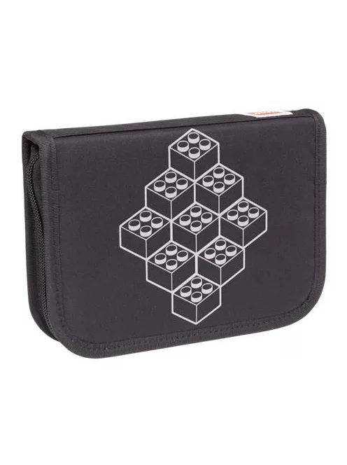 LEGO Tolltartó, klapnis, cipzáras, töltött, LEGO "Bricks", fekete-mintás