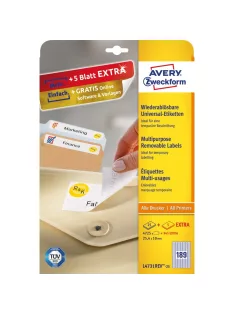   Etikett címke, 25,4 x10mm, univerzális visszaszedhető, 189 címke/ív, 25 ív/doboz, Avery fehér