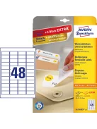 Etikett címke, 45,7 x21,2mm, univerzális visszaszedhető, 48 címke/ív, 25 ív/doboz, Avery fehér