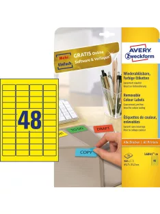   Etikett címke, 45,7 x21,2mm, univerzális visszaszedhető, 48 címke/ív, 20 ív/doboz, Avery sárga