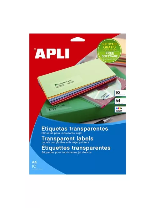 APLI Etikett, 70x37 mm, poliészter, APLI, átlátszó, 240 etikett/csomag