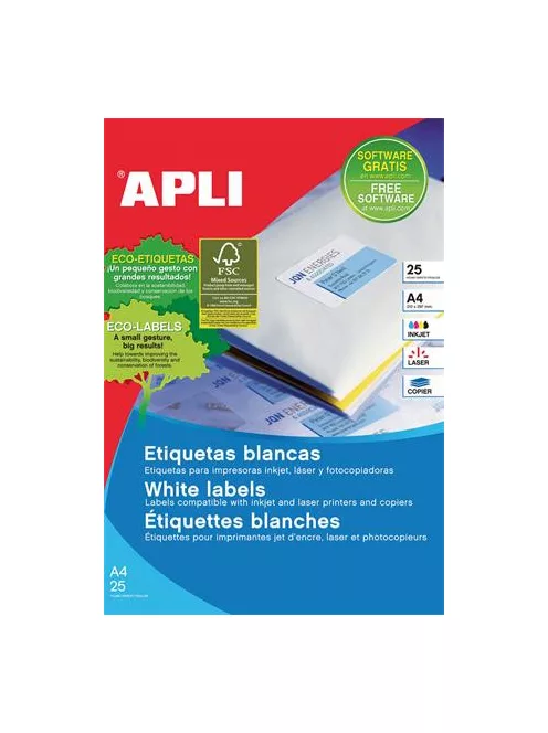 APLI Etikett, univerzális, 210x297 mm, APLI, 25 etikett/csomag