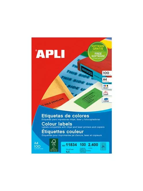 APLI Etikett, 70x37 mm, színes, APLI, sárga, 2400 etikett/csomag