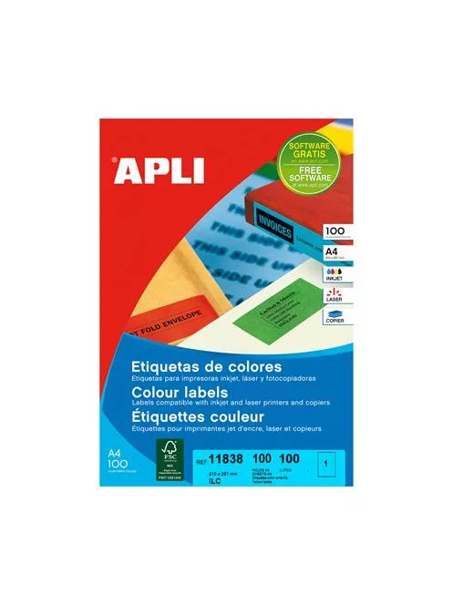 APLI Etikett, 210x297 mm, színes, APLI, sárga, 100 etikett/csomag
