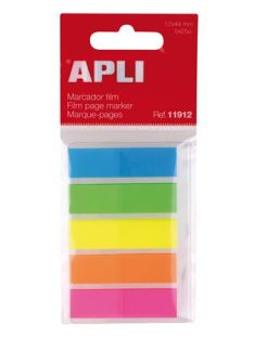   APLI Jelölőcímke, műanyag, 5x25 lap, 12x45 mm, APLI, 5 szín