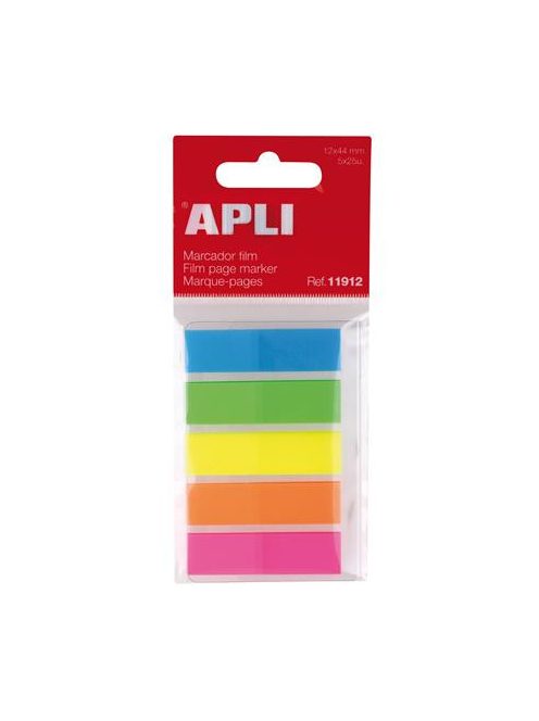 APLI Jelölőcímke, műanyag, 5x25 lap, 12x45 mm, APLI, 5 szín