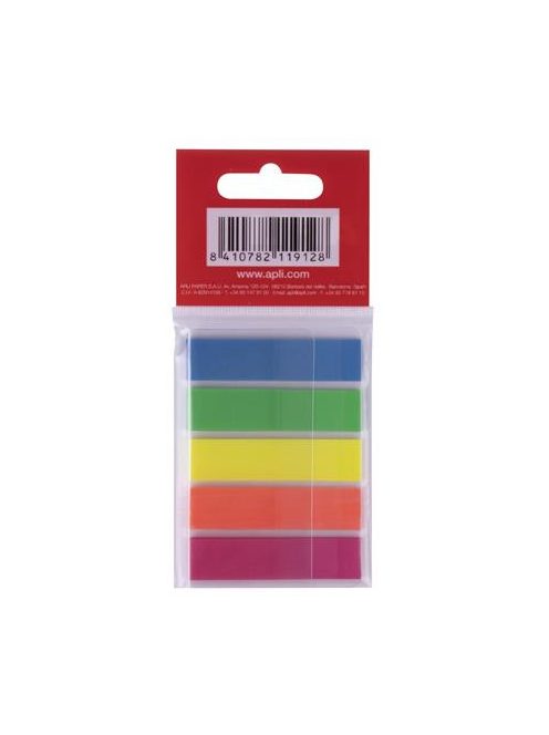 APLI Jelölőcímke, műanyag, 5x25 lap, 12x45 mm, APLI, 5 szín