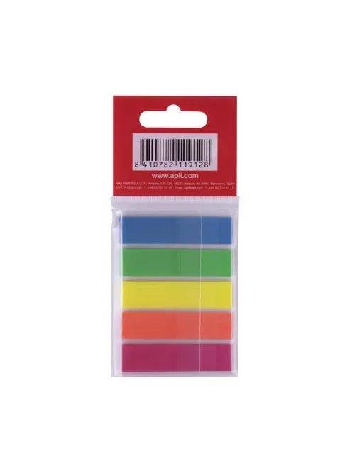 APLI Jelölőcímke, műanyag, 5x25 lap, 12x45 mm, APLI, 5 szín