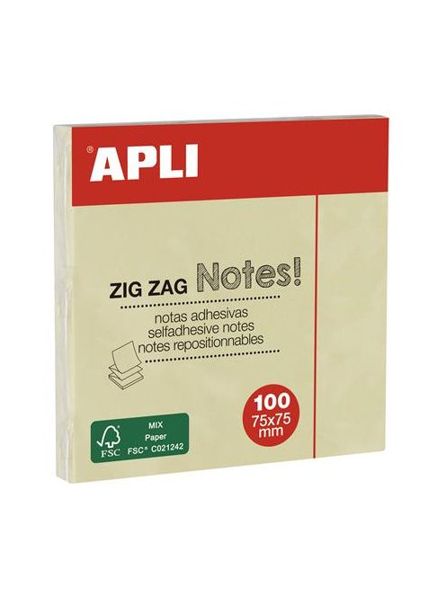 APLI Öntapadó jegyzettömb, "Z", 75x75 mm, 100 lap, APLI "Classic", sárga