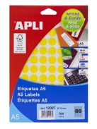 APLI Etikett, 16 mm kör, színes, A5 hordozón, APLI, sárga, 704 etikett/csomag