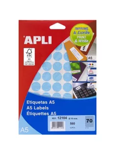   APLI Etikett, 19 mm kör, színes, A5 hordozón, APLI, kék, 560 etikett/csomag
