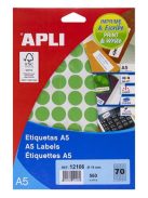 APLI Etikett, 19 mm kör, színes, A5 hordozón, APLI, zöld, 560 etikett/csomag