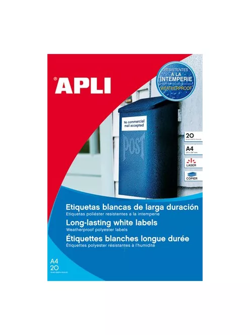 APLI Etikett, 99,1x38,1 mm, poliészter, időjárásálló, kerekített sarkú, fehér, APLI, 280 etikett/csomag