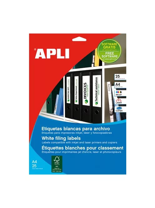 APLI Iratrendező etikett, univerzális, 190x61 mm, APLI, 100 etikett/csomag