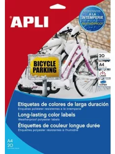   APLI Etikett, 210x297 mm, poliészter, időjárásálló, APLI, sárga, 20 etikett/csomag