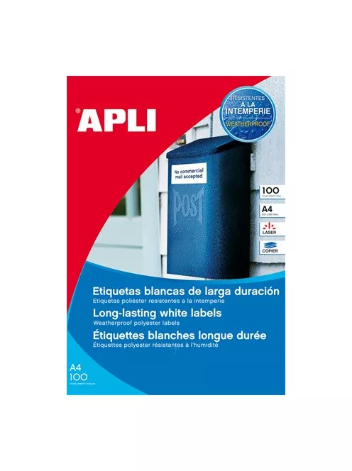 APLI Etikett, 64,6x33,8 mm, poliészter, időjárásálló, fehér, APLI, 2400 etikett/csomag