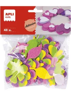   APLI Moosgumi, öntapadó, glitteres, virágok, APLI Kids "Eva Sheets", vegyes színek