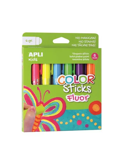 APLI Tempera kréta készlet, APLI Kids "Color Sticks Fluor", 6 fluoreszkáló szín