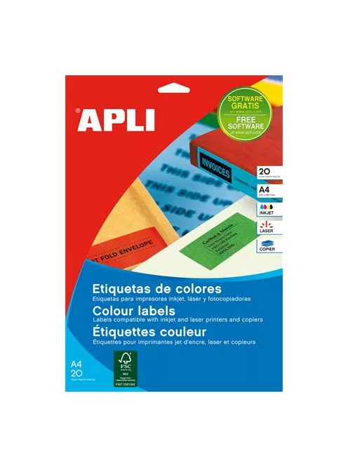 APLI Etikett, 210x297 mm, színes, APLI, piros, 20 etikett/csomag