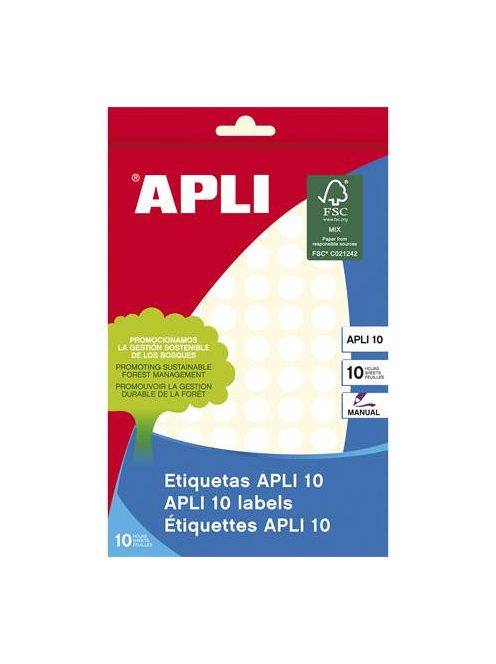 APLI Etikett, 10 mm kör, kézzel írható, APLI, 1260 etikett/csomag