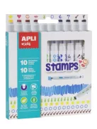 APLI Filctoll készlet, nyomda, APLI Kids "Markers Duo Stamps", 10 különböző szín és minta