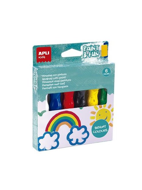 APLI Tempera készlet, ecsetvégű tubusban, APLI Kids "Paint&Fun", 6 különböző szín