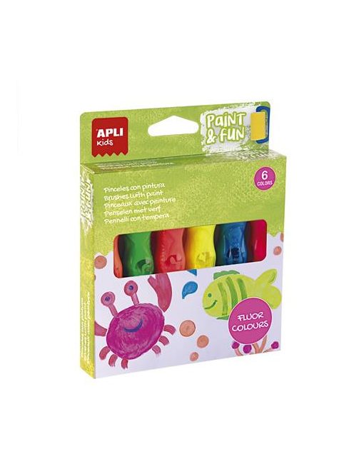 APLI Tempera készlet, ecsetvégű tubusban, APLI Kids "Paint&Fun", 6 különböző neon szín