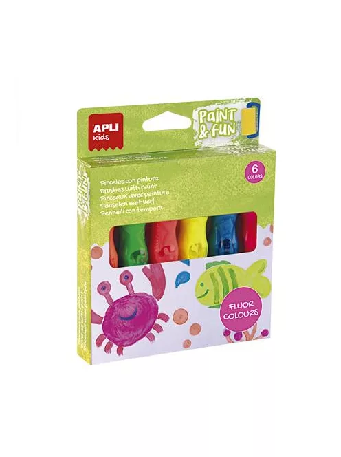 APLI Tempera készlet, ecsetvégű tubusban, APLI Kids "Paint&Fun", 6 különböző neon szín
