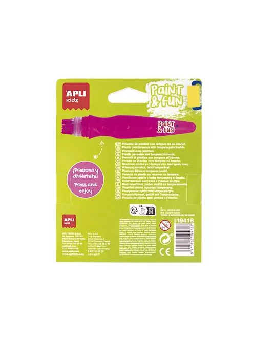 APLI Tempera készlet, ecsetvégű tubusban, APLI Kids "Paint&Fun", 6 különböző neon szín