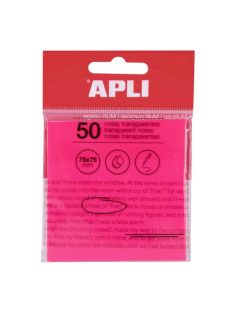   APLI Öntapadó jegyzettömb, átlátszó, vízálló, 75x75 mm, 50 lap, APLI, rózsaszín
