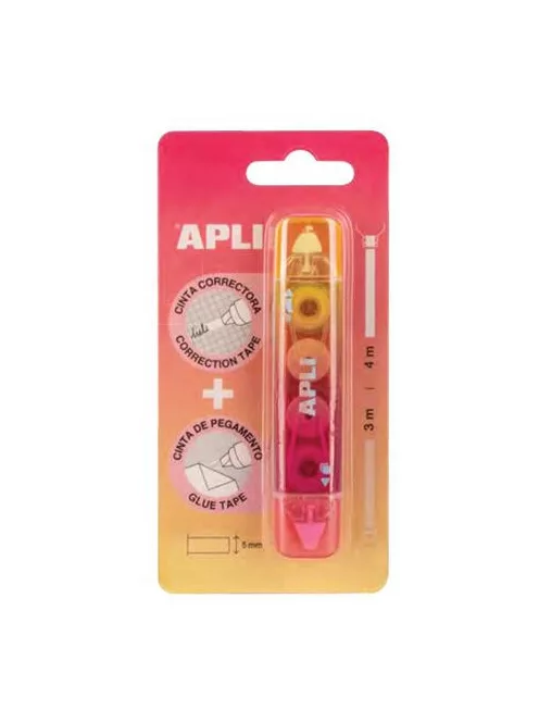 APLI Hibajavító- és ragasztóroller, 2in1, 5 mm x 4-3 m,  APLI , vegyes színek