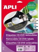 APLI Etikett, CD/DVD, A4, matt, eltávolítható, APLI