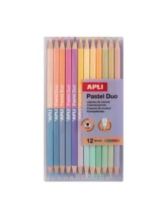   APLI Színes ceruza készlet, kétvégű, háromszögletű, APLI "Pastel Duo", 24 különböző pasztel  szín