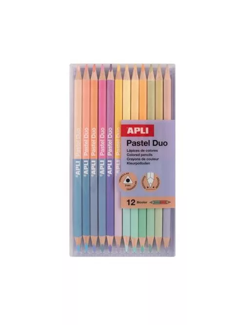 APLI Színes ceruza készlet, kétvégű, háromszögletű, APLI "Pastel Duo", 24 különböző pasztel  szín