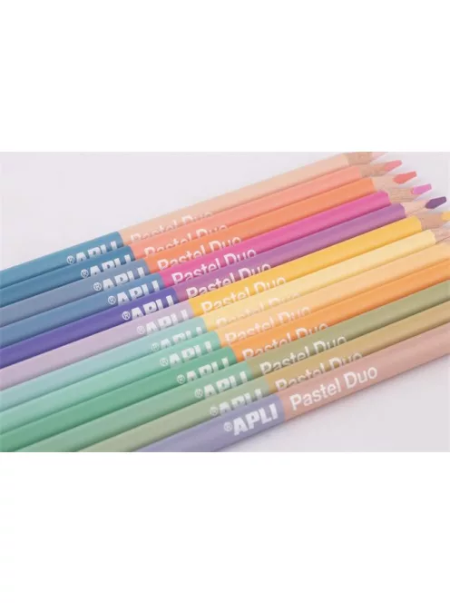 APLI Színes ceruza készlet, kétvégű, háromszögletű, APLI "Pastel Duo", 24 különböző pasztel  szín