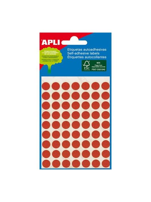 APLI Etikett, 8 mm kör, kézzel írható, színes, APLI, piros, 288 etikett/csomag